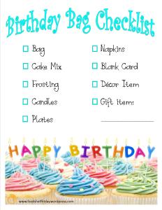 Birthday Bag Checklist